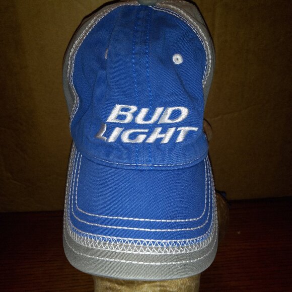 Bud Light Trucker Mens Hat Cap Gray Blue Adjustable - Picture 1 of 4